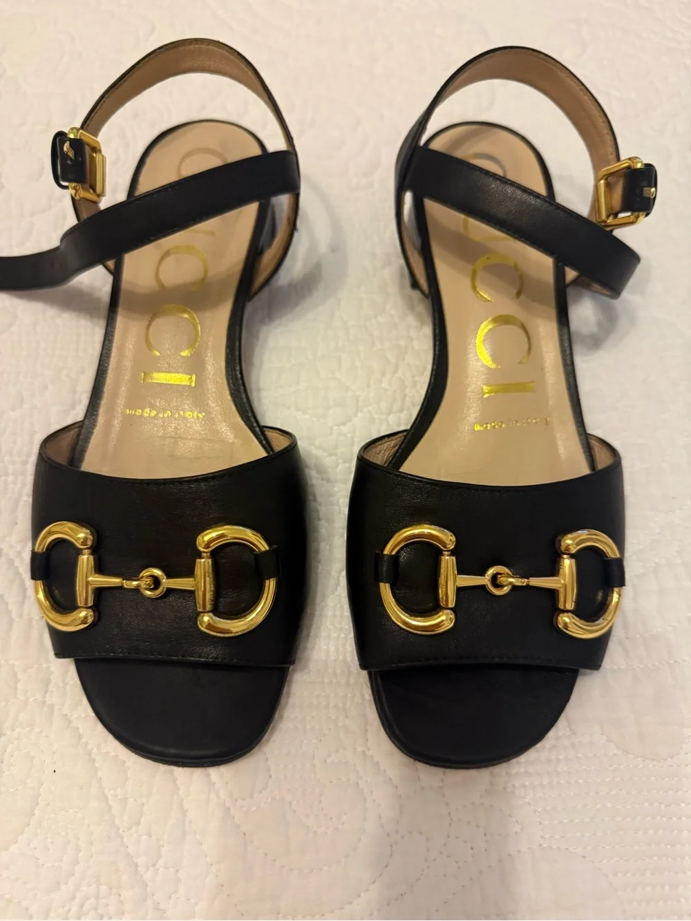 Gucci Black Leather Horsebit Open-Toe Slingback Sandals
